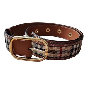 BURBERRY Vintage check and leather belt gold tone hard‎ wear size M